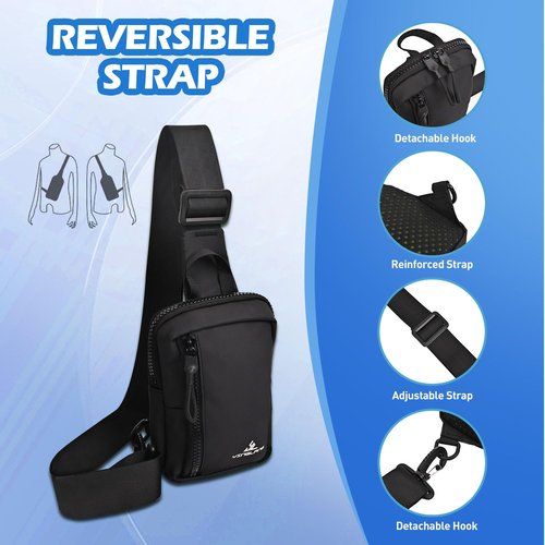 JIMYAO Mini Sling Bag for Men/Women, Waterproof Utility Chest Bag Crossbody Backpack for Hiking Travel Sports Running (Black)