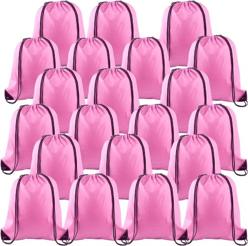 KUUQA Drawstring Backpack Bags - 25Pcs Bulk Pink Cinch Sacks for Gym, Travel & Sports