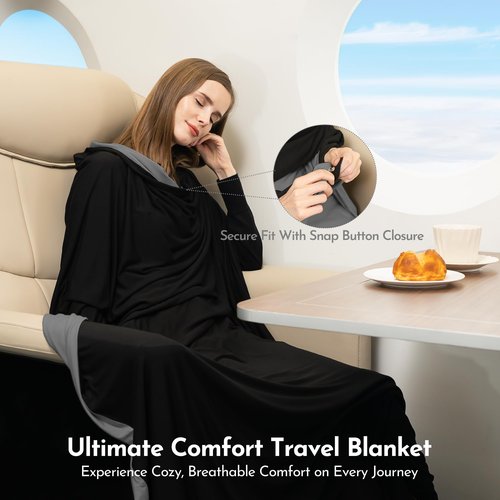 16-in-1 Compact Travel Blanket with Bag – Reversible, Ultra Soft Bamboo Airplane Blanket with Hidden Pocket – Packable for Flights & Travel Essentials (Semi-Weighted, Double Layer)