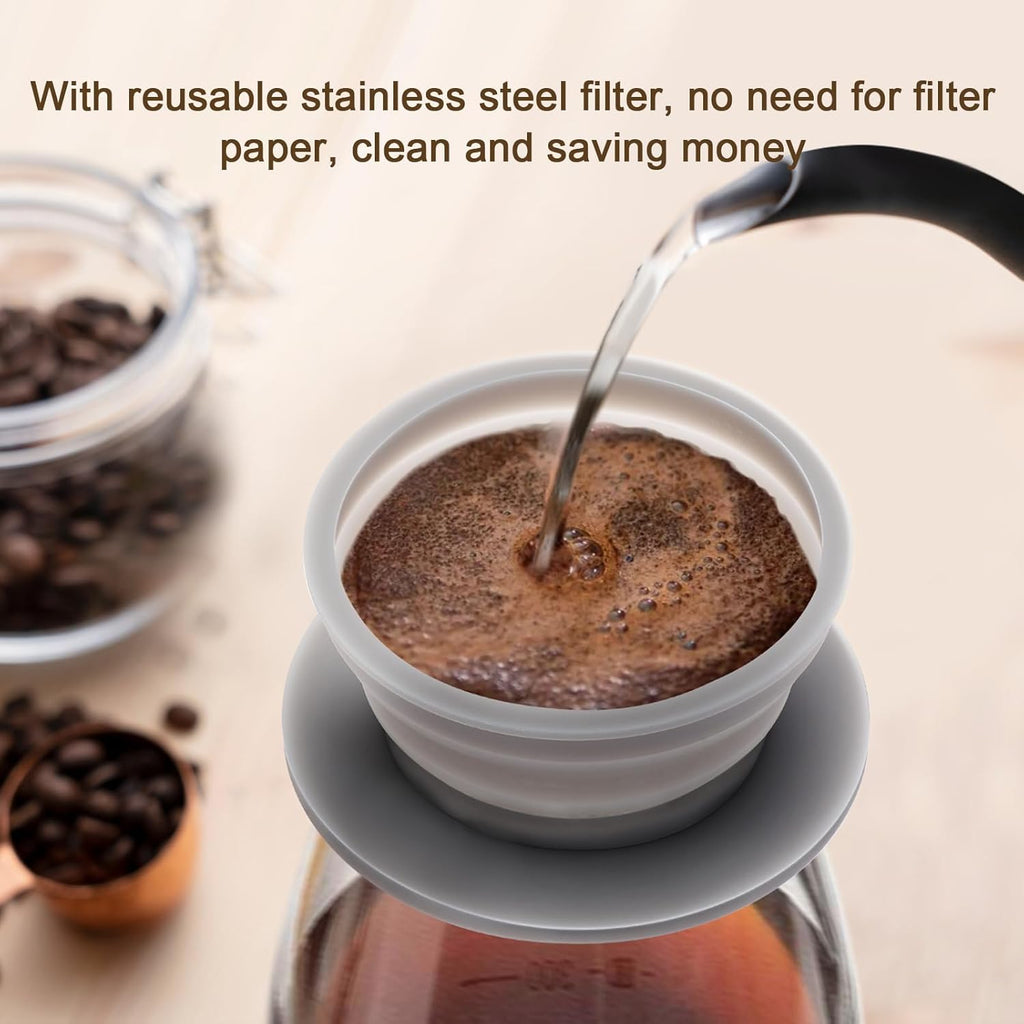 Skiennix Travel Pour Over Coffee Maker - Collapsible Design with Reusable Stainless Steel Filter | Grey