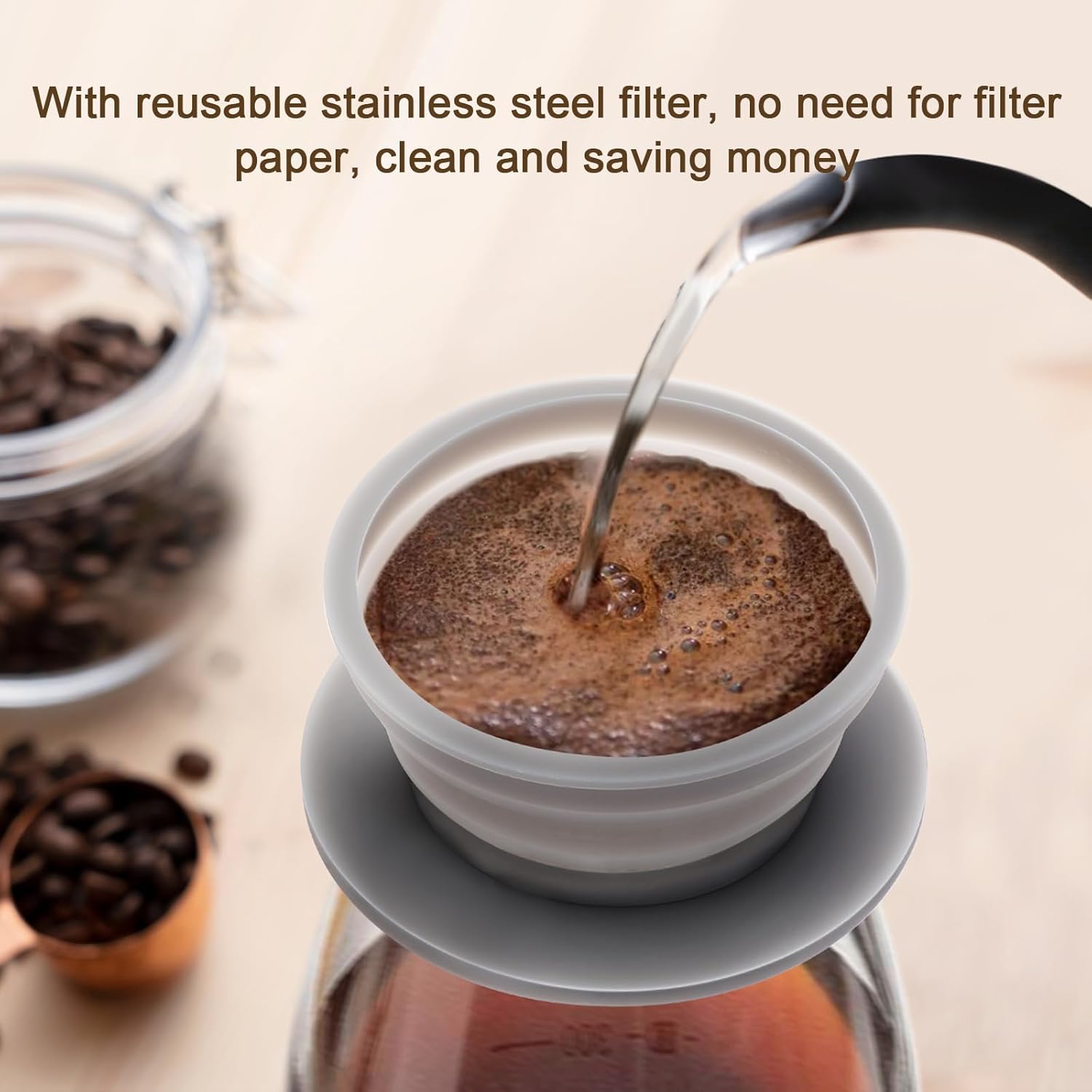 Skiennix Travel Pour Over Coffee Maker - Collapsible Design with Reusable Stainless Steel Filter | Grey