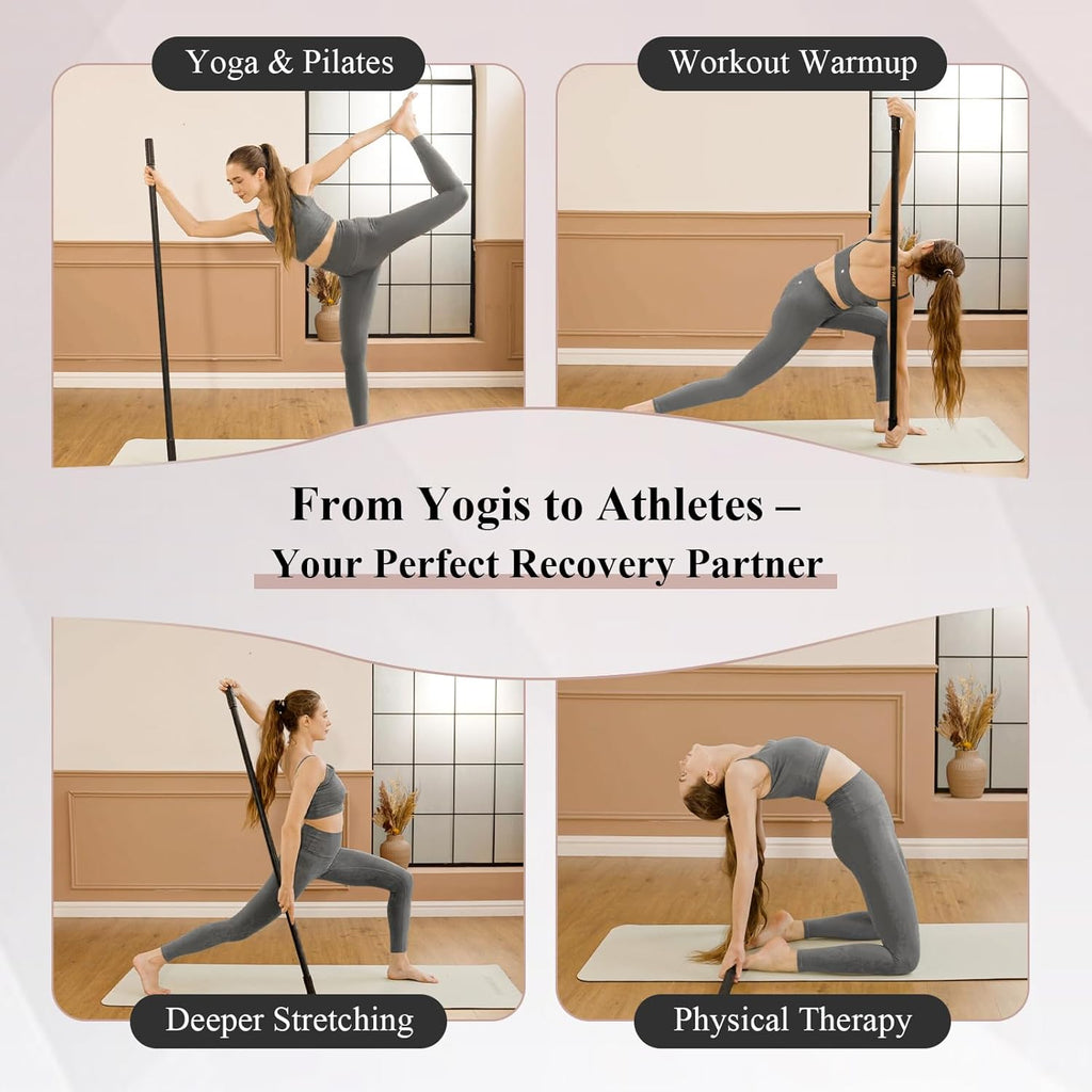 PAETA Yoga Stick - 5ft Bamboo Stretch Bar for Enhanced Mobility & Flexibility | Non-Slip Grip Included