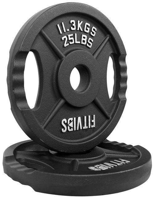 Fitvids Olympic 2-Inch Cast Iron Plate Weight Plate for Strength Training and Weightlifting, Two Hole Style, 25LB Pair
