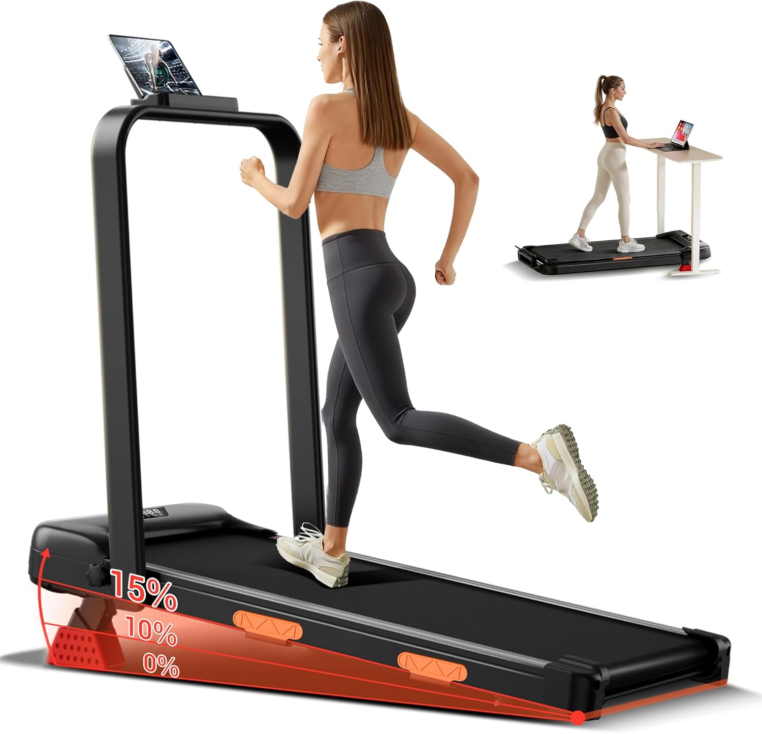 Skiennix 3-in-1 Walking Pad - Portable Under Desk Treadmill with 15% Incline | Foldable Design, 300 LBS Capacity