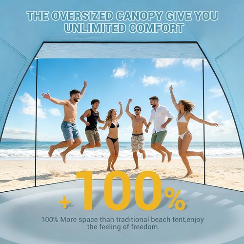 Elegear CumbreX™ Beach Tent - Portable Sun Shelter for 6-8 People | Easy Setup & UPF 50+ Protection - Sky Blue