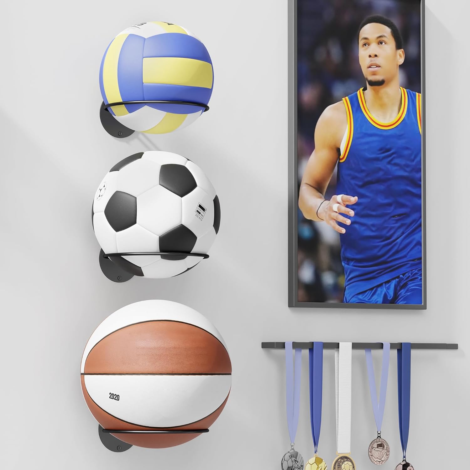 Skiennix Basketball Holder Wall Mount - Stylish Sports Room Decor & Storage Rack for Balls
