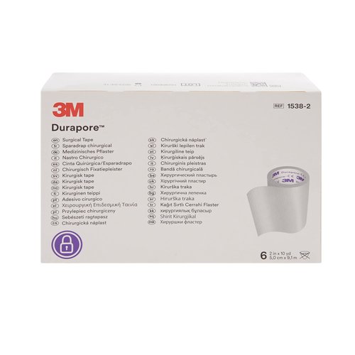 3M Durapore Medical Tape, Non-Sterile, Silk-Like Cloth, White, 2 in x 10 yds, 6 Rolls, 1 Pack
