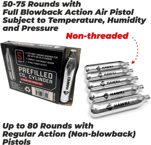 Hawki 12 Gram CO2 Cartridges - Perfect for Air Guns, BB Guns, Airsoft Pistols & Paintball Use