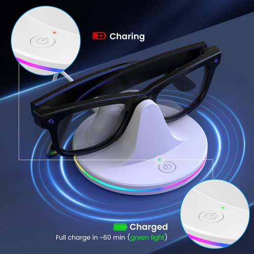 Charging Dock for Ray-Ban Meta Smart Glasses with RGB Light, Portable 3-in-1 Station & USB-C Cable for Wayfarer, Headliner, Skyler