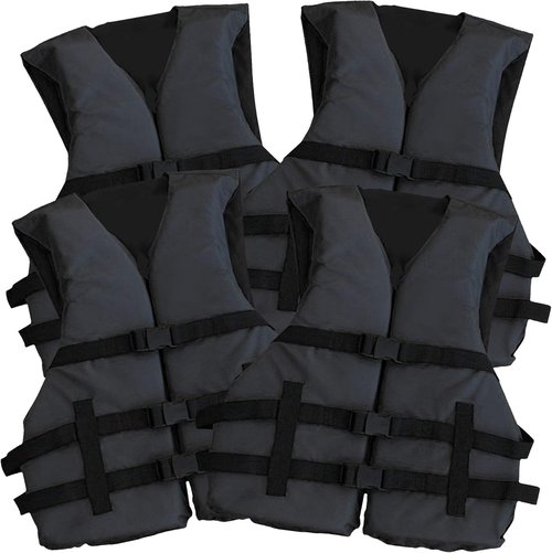 Life Jacket Paddle Vest - Coast Guard Approved Type III PFD | 4 Pack for Jet Ski, Kayak & Pontoon