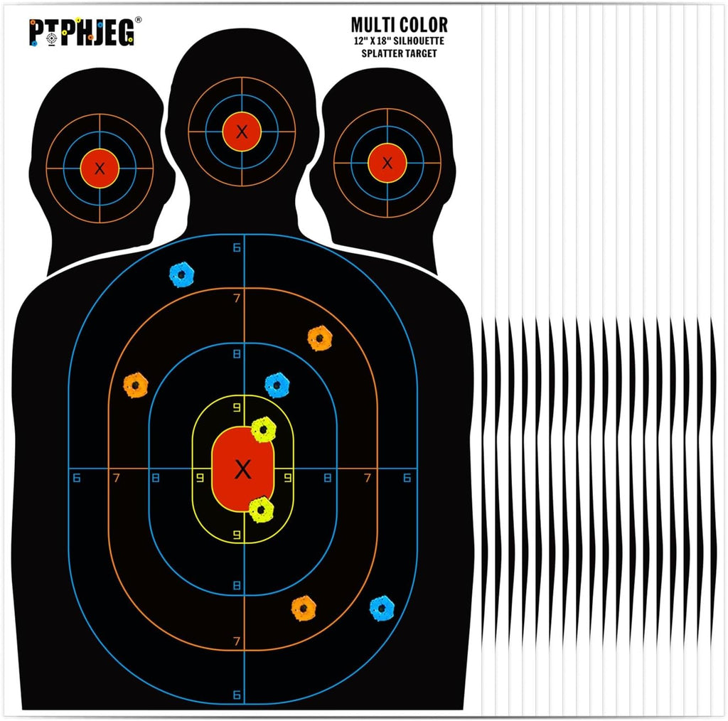 Paper Targets - 10/25/50 Pack for Hunting | Silhouette Design with Red Bullseye (12x18 Inches)