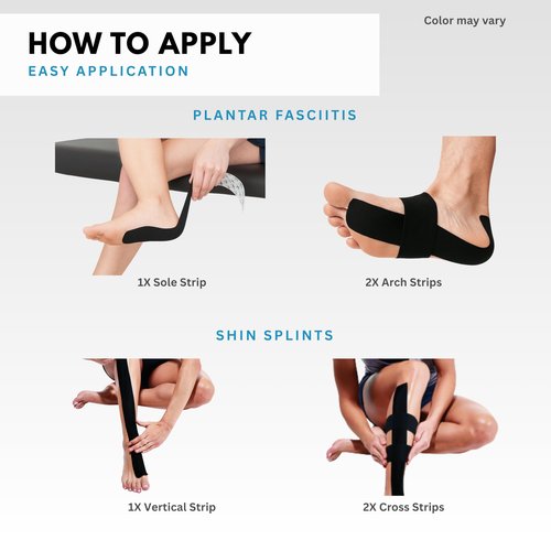 Plantar Fasciitis Tape, 20 Applications - Precut Kinesiology Tape Strips for Foot Soreness Relief - Also Great for Shin Splints - Includes 20 2x10" Strips & 40 2x5" Strips (Nude, 20 Count)