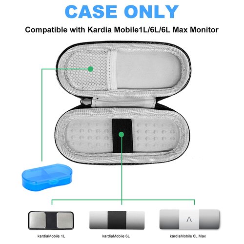 Case for Kardiamobile EKG Monitor, Compatible with Kardia Mobile EKG Heart Monitor, Hard Travel Box for Alivecor Kardiamobile 6L & 6L Max, Pill Box and Carabiner Clip Included