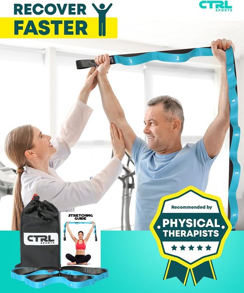 Fascia Stretching Strap with Loops - Non-Elastic Yoga Band for Physical Therapy & Flexibility | Ideal for Hamstring & Leg Stretches