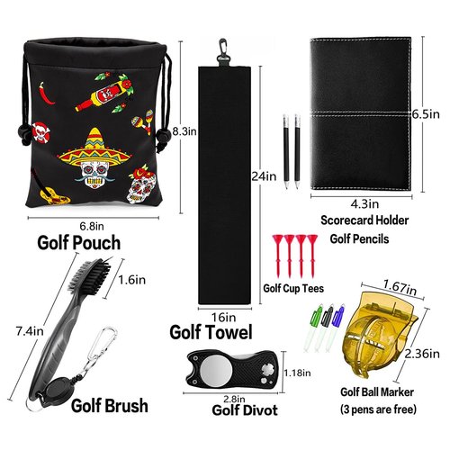 Golf Valuables Pouch, Leather Tee Pouch with Drawstring Closure Golf Ball Handbag Portable Ball Bag Golf Accessories for Men Women
