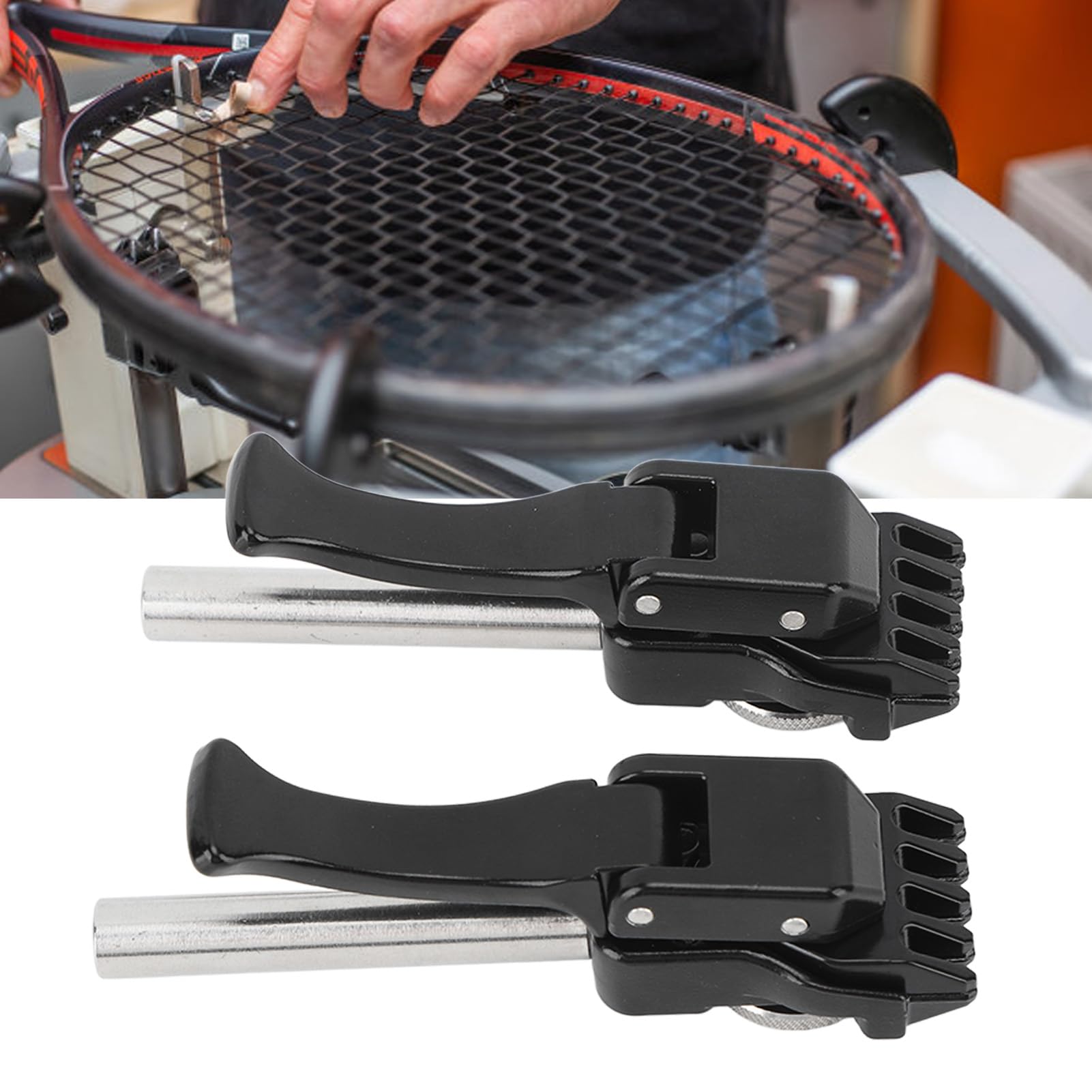 Topyond 1 Pair of Tennis Stringing Machine, Black Tennis Badminton Machine String Clamp with Flying and Starting Clamp for Precise Stringing, Handheld Badminton Machine Stringing Pliers