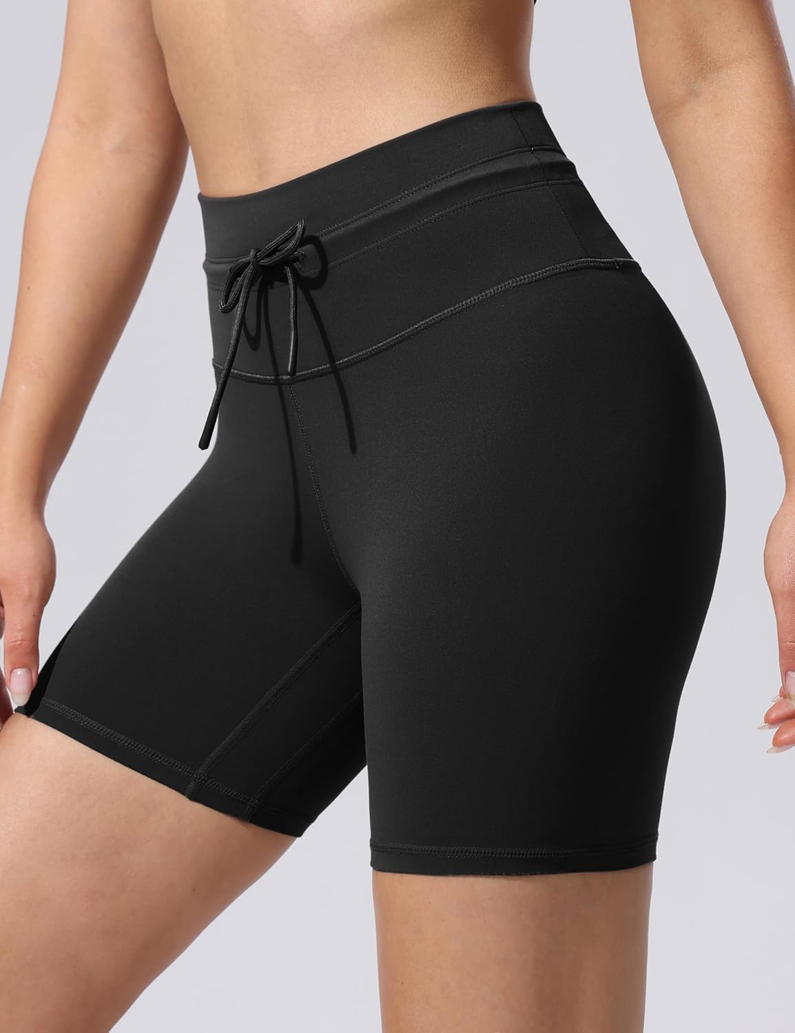 POSHDIVAH Women's Creamluxe Biker Shorts - High Waisted, Drawstring, Perfect for Gym & Yoga | Sizes 6/8