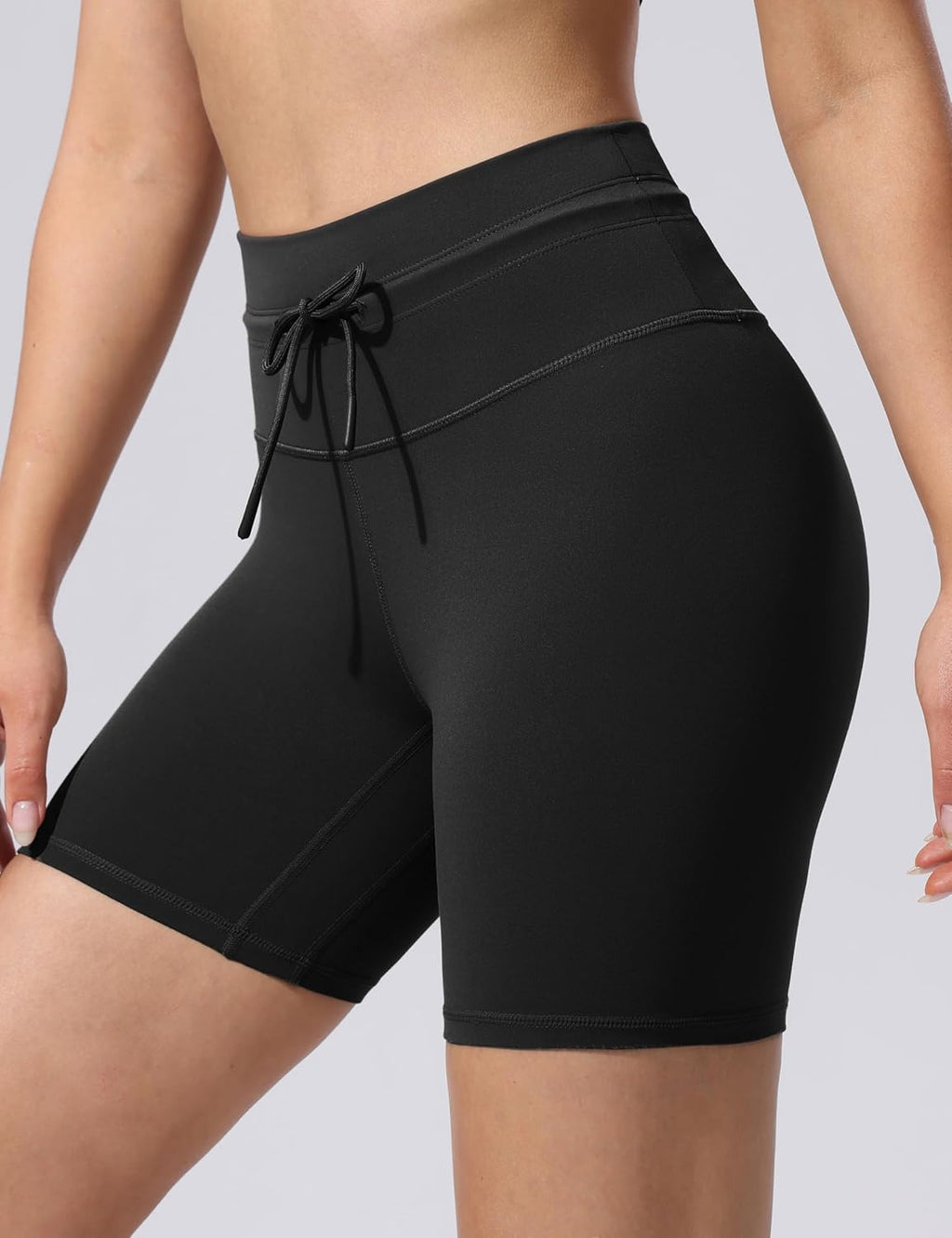 POSHDIVAH Women's Biker Shorts - Creamluxe High Waisted Drawstring for Gym & Yoga | Sizes 6/8