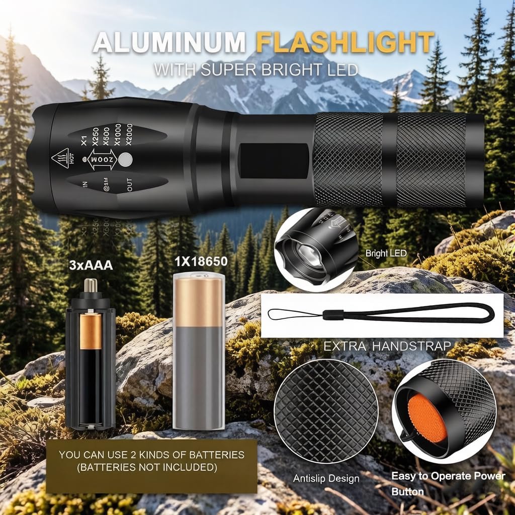 Skiennix LED Flashlights - 10 Pack High Lumens Tactical Flashlights with 5 Modes | Waterproof & Zoomable for Camping, Hiking, and Emergency Use