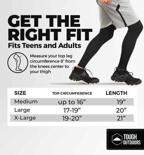 Tough Outdoors Leg Compression Sleeve - Leg Sleeves for Men & Women - UV Compression Sleeves for Men - Calf Sleeve - Basketball Football Cycling