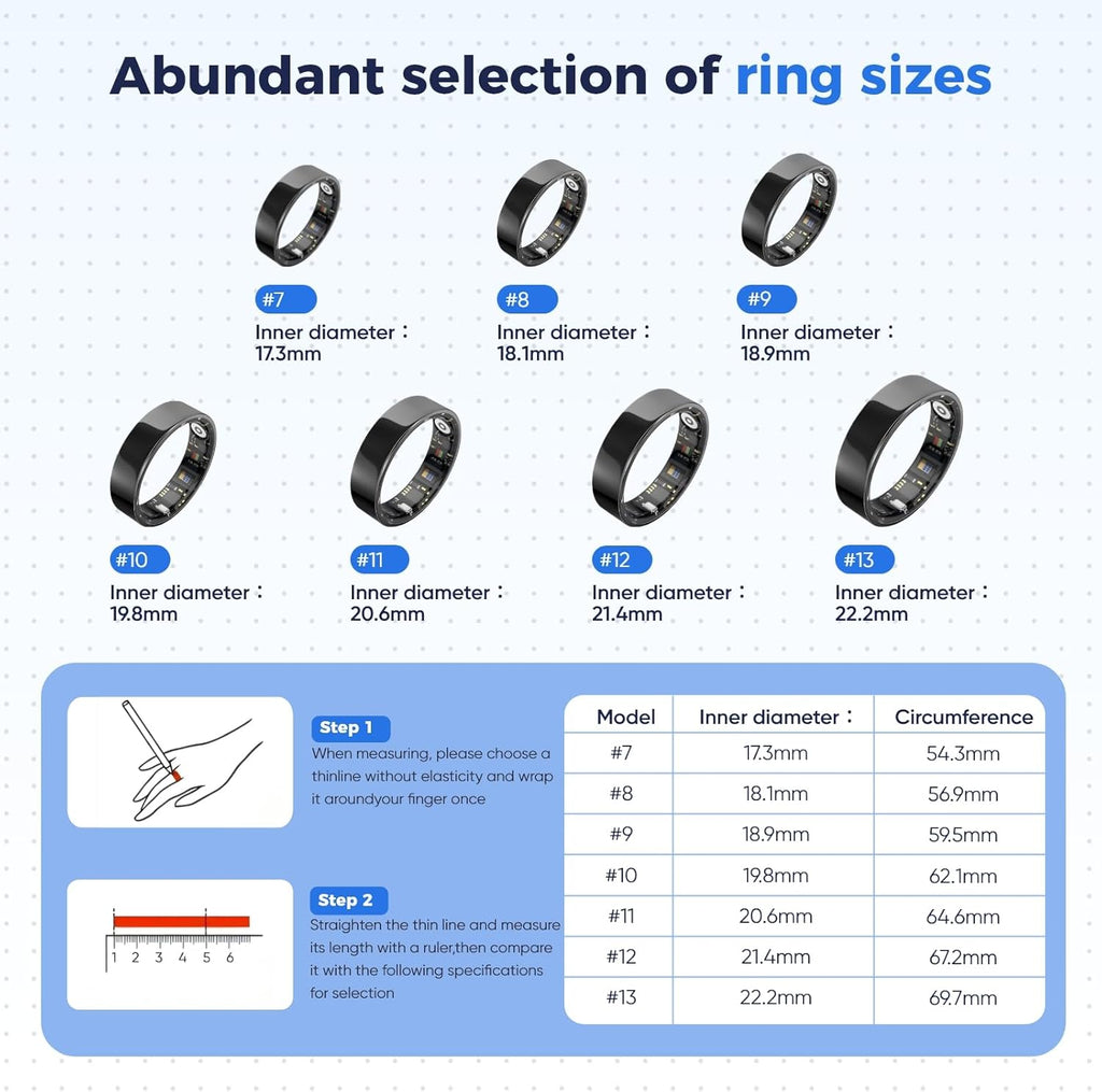 Skiennix Smart Ring Health Tracker - IP68 Waterproof, Sleep & Exercise Monitoring, Unisex (Black, Size 10)