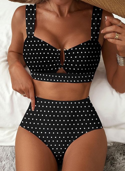 Herseas Women's Floral Print High-Waisted Bikini Set - 2 Piece U Wire Cutout Swimsuit for Summer Beach