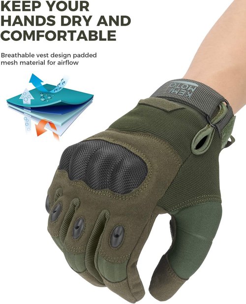 KEMIMOTO Tactical Gloves - Touchscreen Motorcycle Gloves with Hard Shell & Palm Padding | Ideal for Sports, Cycling, Hunting, and Hiking