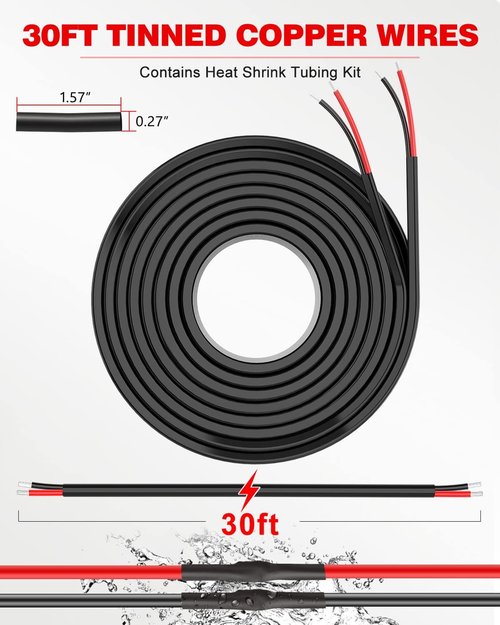 NAOEVO 10 AWG Stranded Electrical Wire - Flexible 12V Tinned Copper Cable | 30FT Length for Automotive & Marine Use