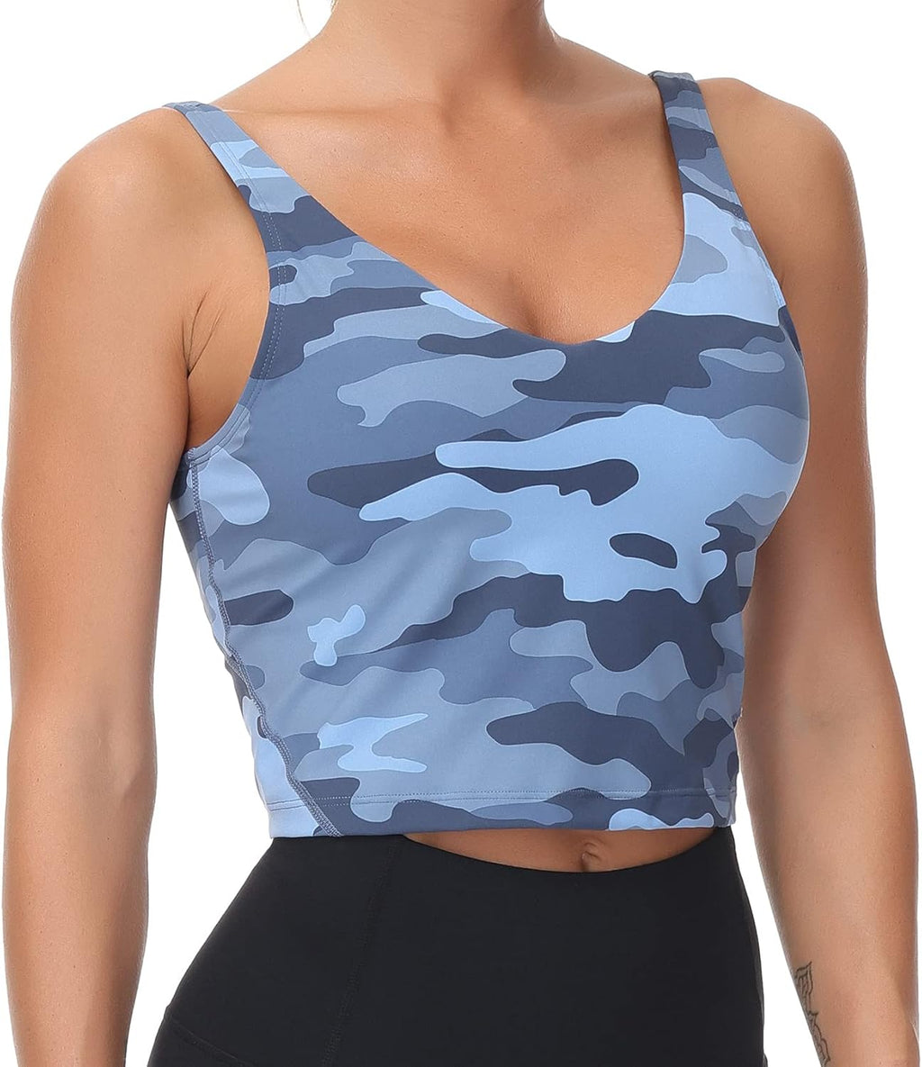 The Gym People Camo Longline Sports Bra - Wirefree, Padded, Medium Support for Yoga & Workouts