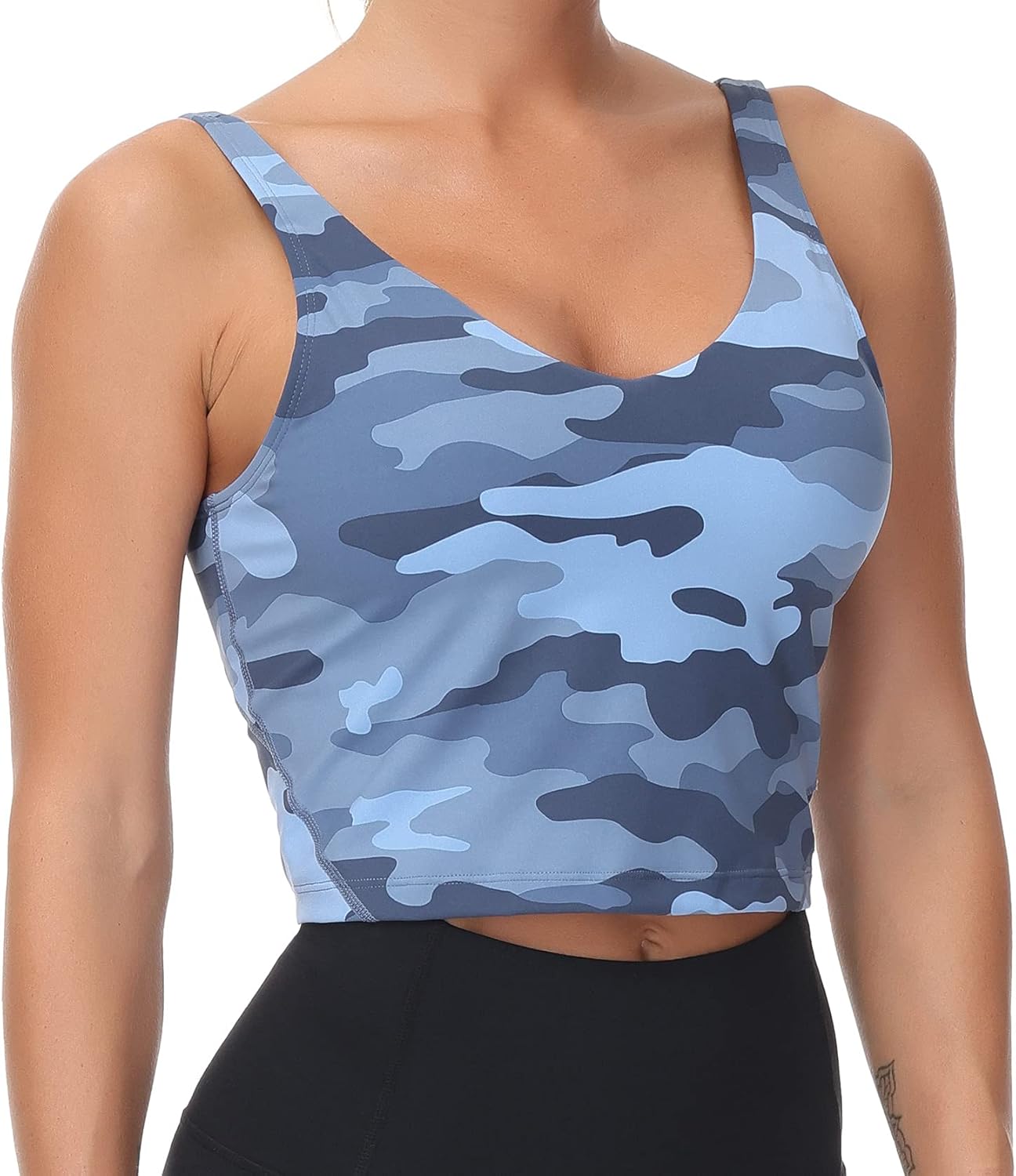 The Gym People Camo Longline Sports Bra - Wirefree, Padded, Medium Support for Yoga & Workouts