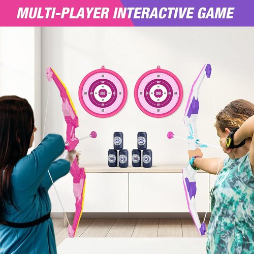 HYES Bow and Arrow Set for Kids - LED Light Up Archery with 24 Suction Cup Arrows & Targets | Ages 4-12