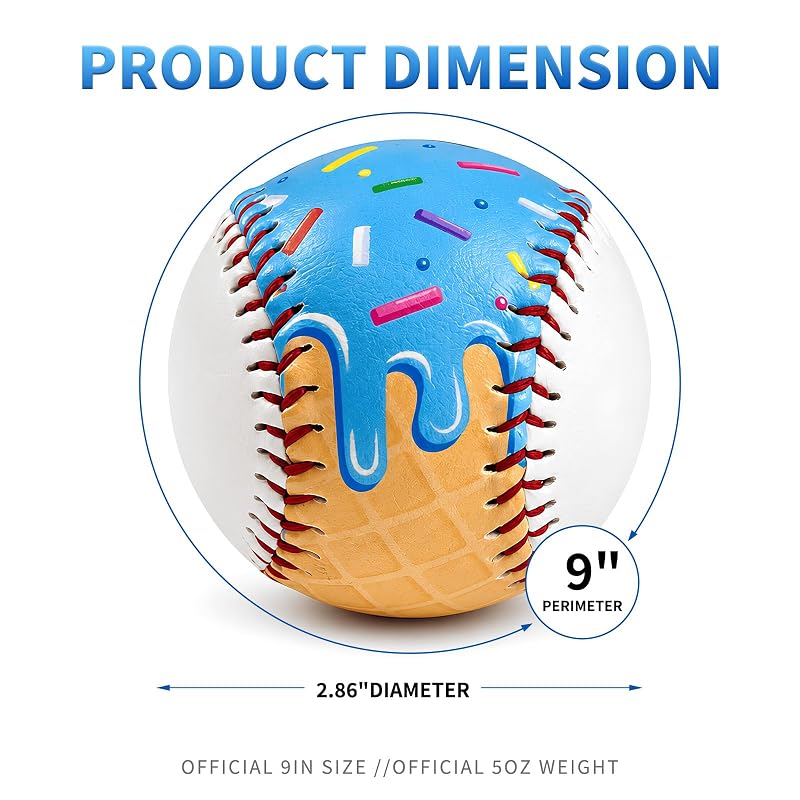 9 Inch Ice Cream Drip Tee Ball - Cute Pink Baseball Hitting Ball for Training & Gifts (Variation: Blue)