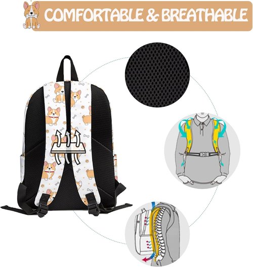 Corgi Cute 3PCS Backpack Set - Lightweight 17 Inch Bookpack for Teens | Includes Lunch Box & Pencil Case