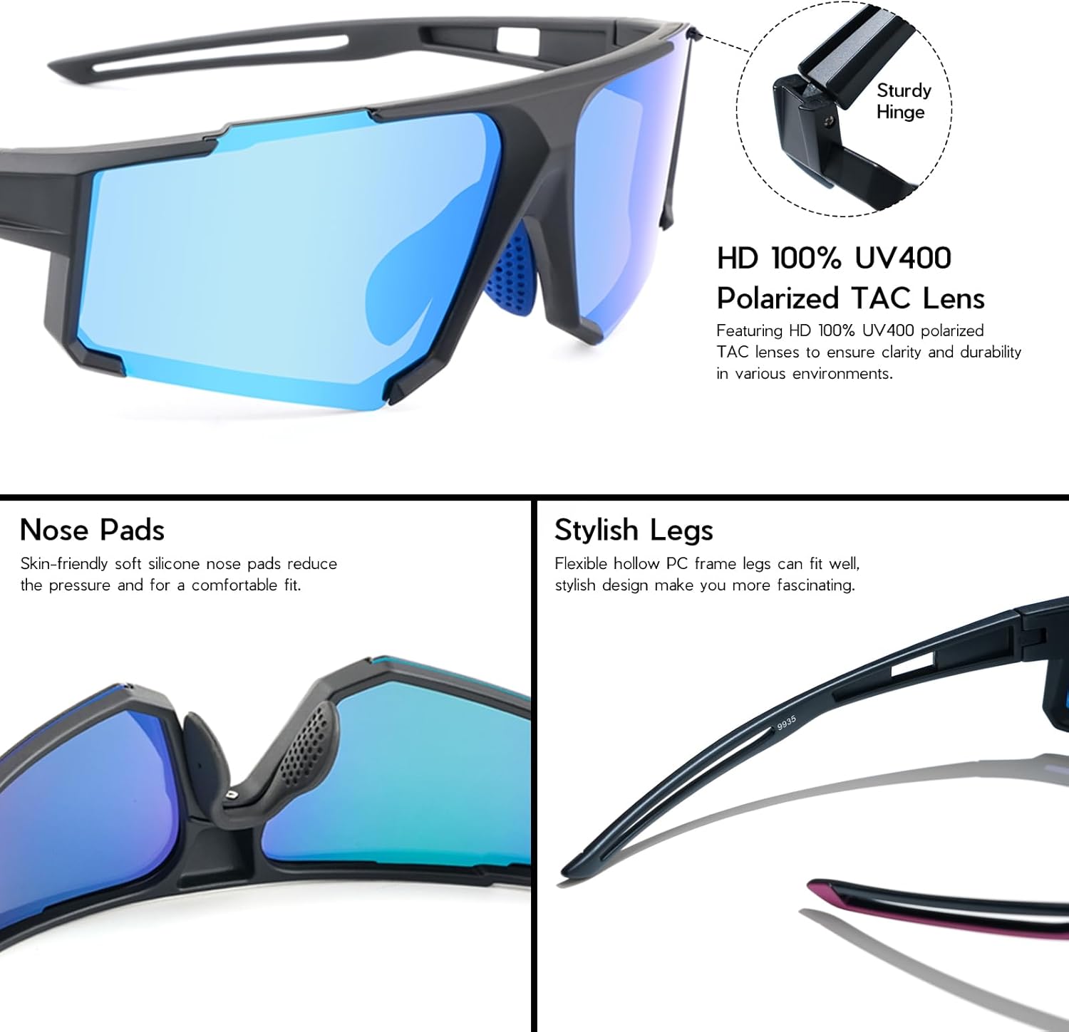 Solsun Polarized Sunglasses - UV Protection Sport Wrap-Around Design for Men & Women | Ideal for Fishing & Cycling