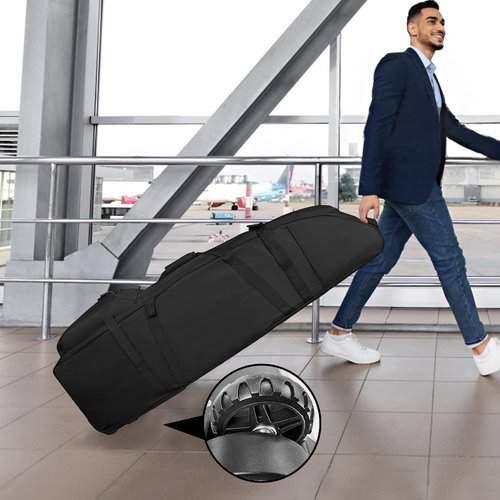 DAFISKY Golf Travel Bag for Airlines with Wheels,Thick Dense Foam Padded Topnm&Adjustable Support Rod for Protect Club,600D Heavy Duty Oxford Lightweight Foldable&Easy to Maneuver Universal Size Black
