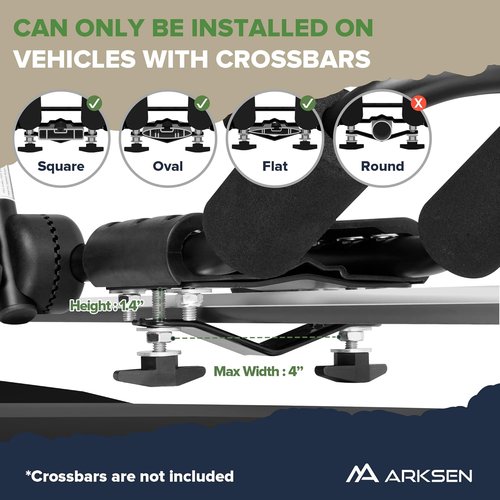 ARKSEN Universal Folding Kayak Roof Rack - Heavy Duty Adjustable J-Bar Carrier for Cars & SUVs
