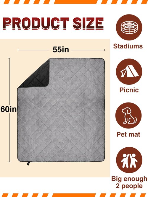 Aulock 55''W x 60''L Warm Outdoor Stadium Blanket Waterproof - Portable & Windproof Black Blanket with Sherpa Fleece Lining for Camping Winter Cold Weather