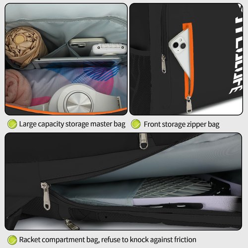 JYColofex tennis bag, tennis backpack, can accommodate 2 rackets, with shoe compartment, waterproof for both men and women, can be used to hold tennis and badminton rackets.