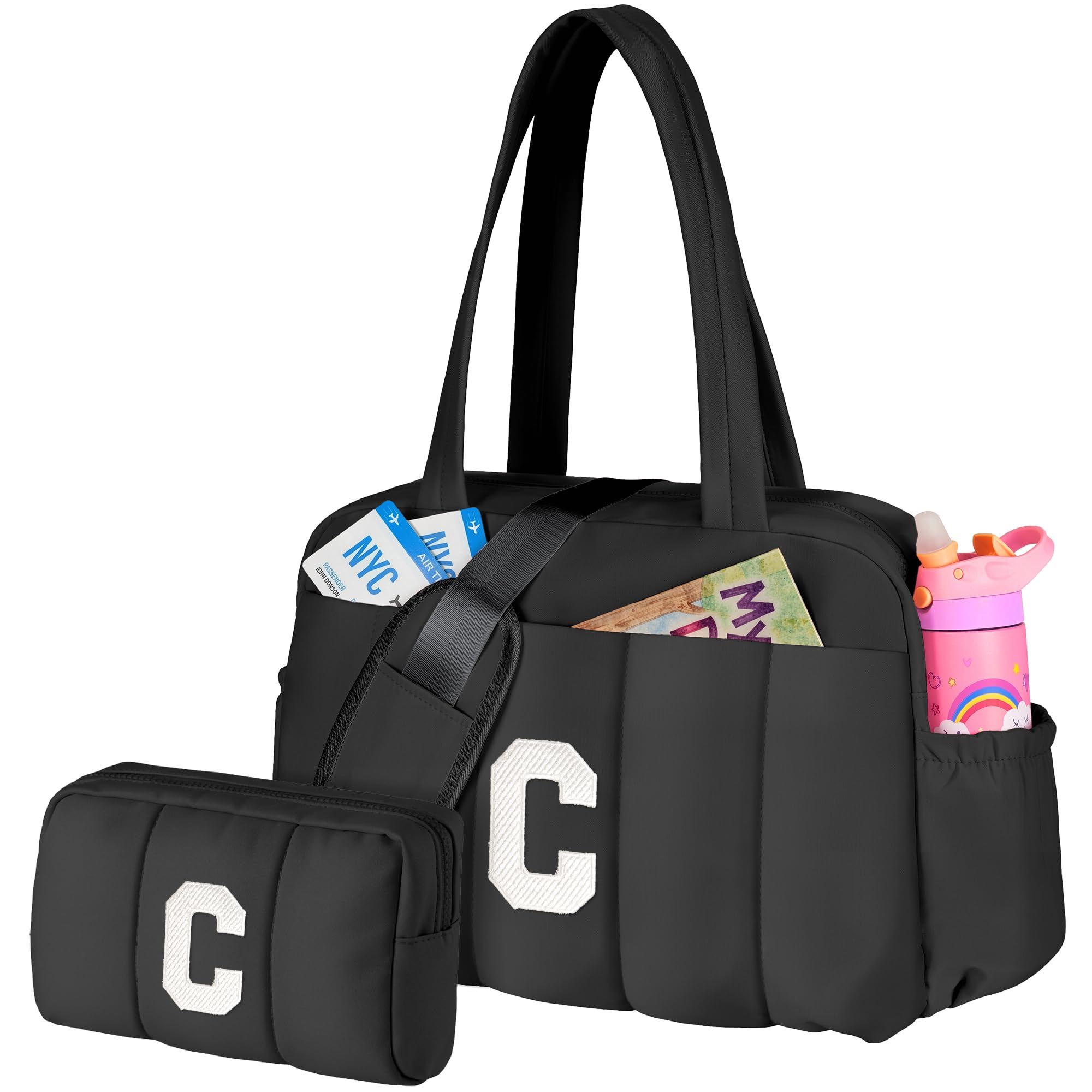 Vogewood Women Duffle Bag with Initial, Gifts for Women Unique-Personal Item Travel Bags，Gym Bag with Wet Pocket，Lightweight Travel Bags Personalized Tote with Makeup Pouch