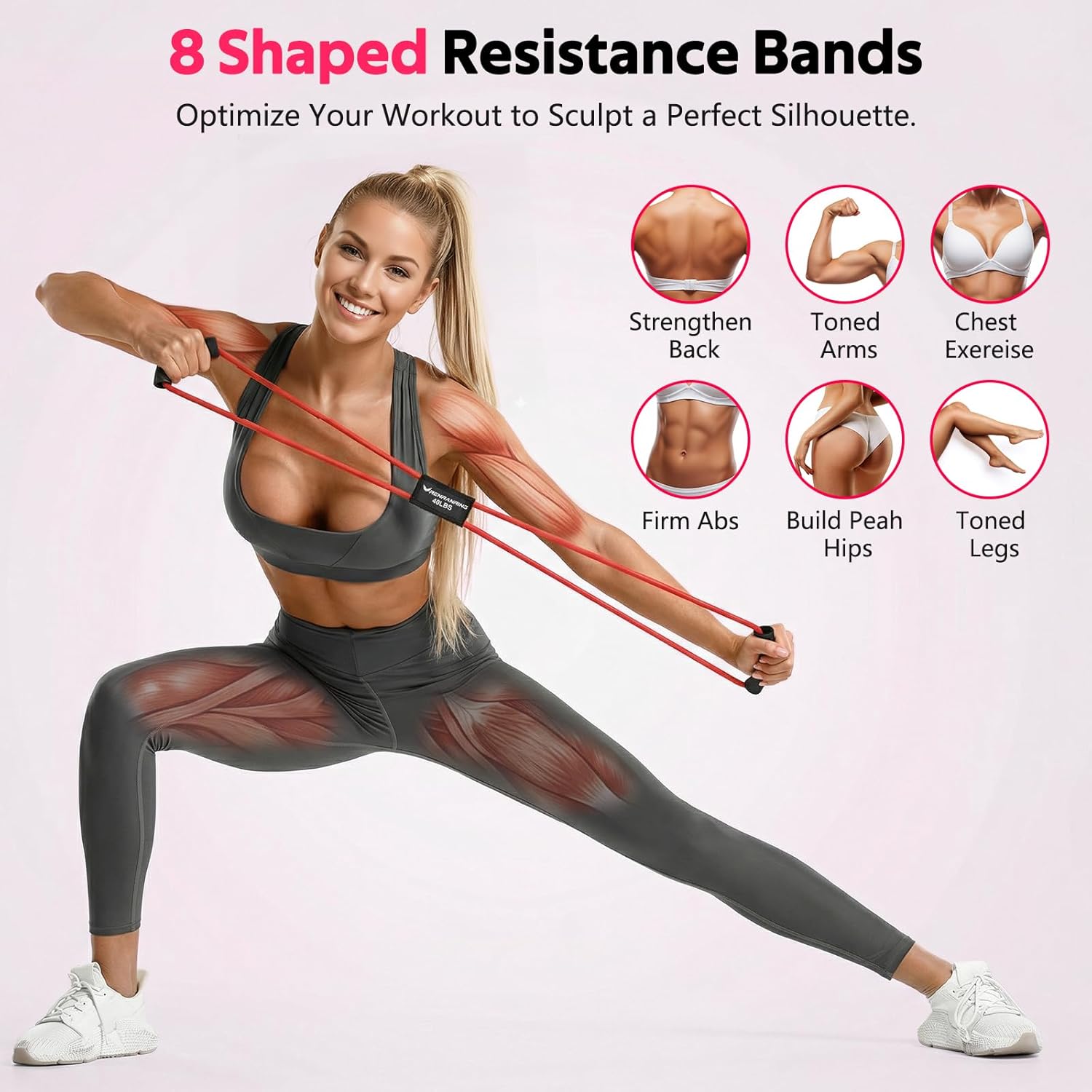 RENRANRING Figure 8 Resistance Bands - Set of 3 Fitness Exercise Tubes for Arm & Shoulder Stretch