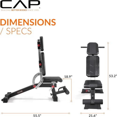 CAP Barbell Adjustable Weight Bench - Multi-Position Incline with 6 Backrest Adjustments & 600 LB Capacity | Home Gym Essential