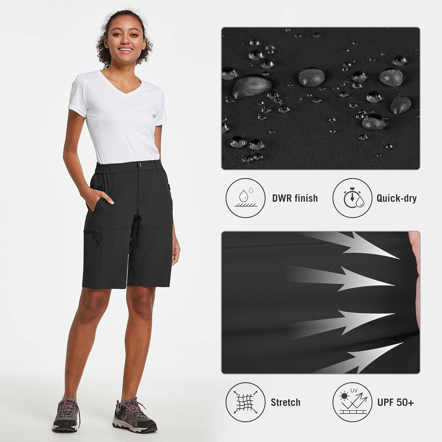 Baleaf Women's Quick-Dry Hiking Bermuda Shorts - Lightweight, UPF 50+ with Pockets for Summer Adventures