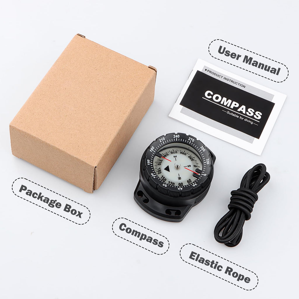 Scuba Dive Compass, Waterproof 5ATM Marine Navigation Wrist Compass with Bungee Mount and Cord, Glow in The Dark for Underwater Diving, Sailing, Camping, Kayaking, Hiking (Black)