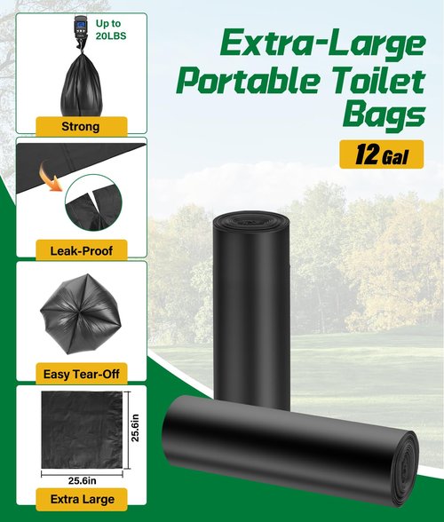 40 PACK Portable Toilet Bags Poo Gel Set, 12 Gallon Camping Toilet Bag with Eco Super Absorbent Power, Emergency Poo Gel Bags for Camping, Hiking, RV Trips, Car Travel, Extra Large Universal Fit