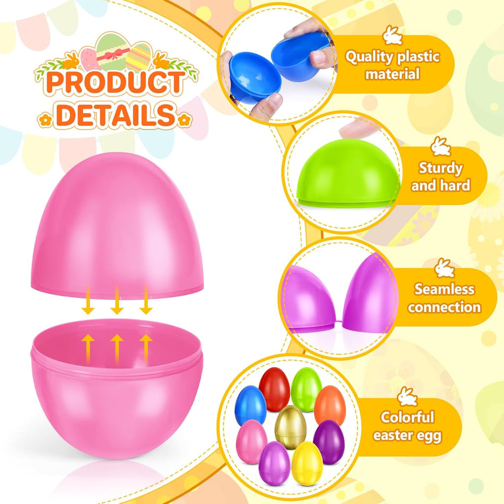 SpringFlower Colorful 2.3” Unfilled Easter Eggs - 60 Pack Plus 1 Golden Egg for Candy & Treats
