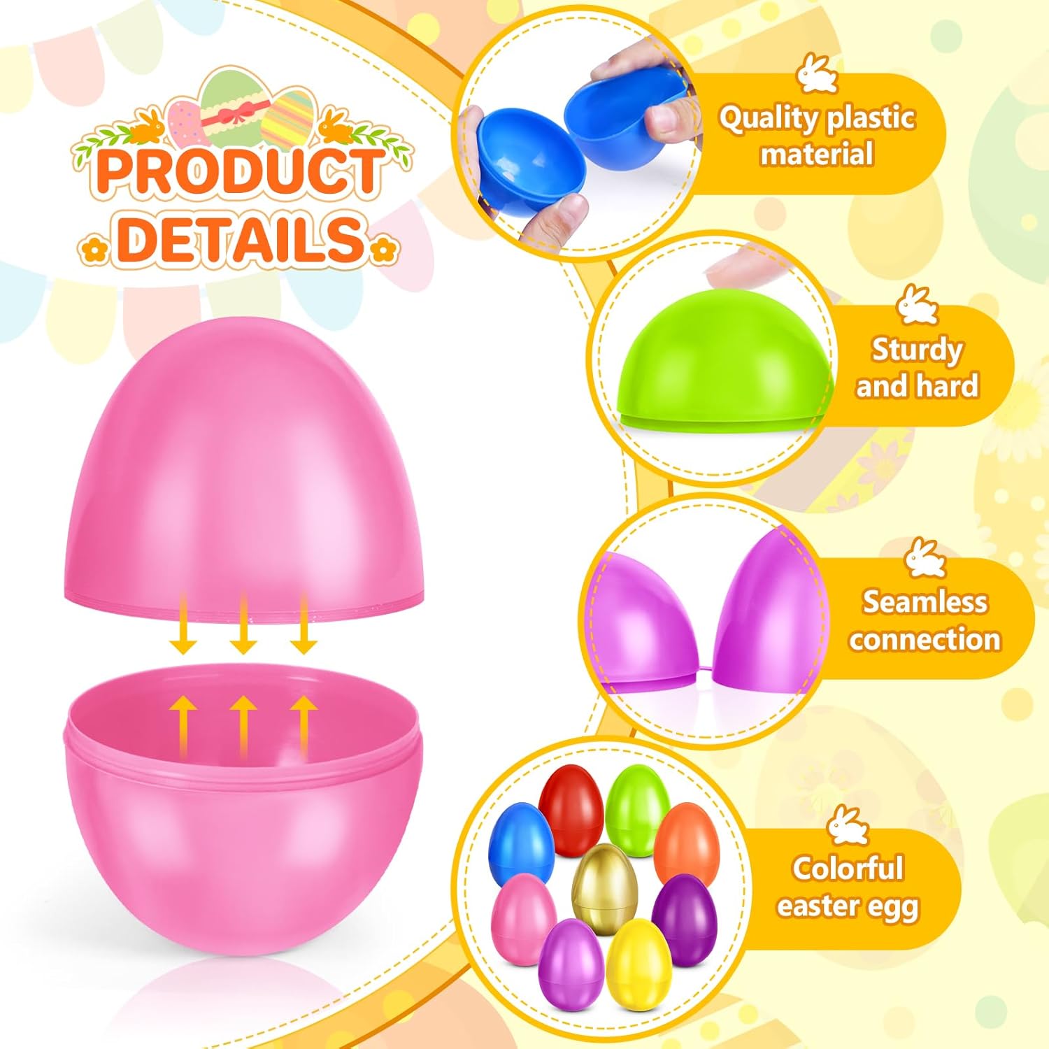 SpringFlower Colorful 2.3” Unfilled Easter Eggs - 60 Pack Plus 1 Golden Egg for Candy & Treats