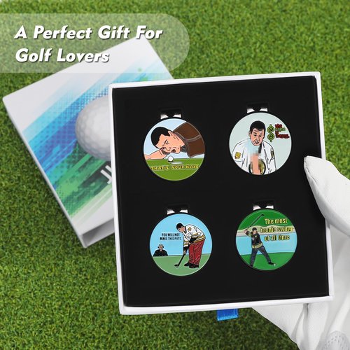 JIAOWEI Enamel Golf Ball Marker with Magnetic Hat Clip - Great Golf Gifts for Men and Women Golfers(4-Pack)