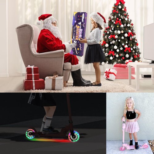 Nattork Scooter for Kids Ages 3-8 – Kick Kids Scooters for Girls & Boys Light up Wheels Portable Lightweight Folding Design with Reducing System and Adjustable Height Handlebars and up to 110 Lbs