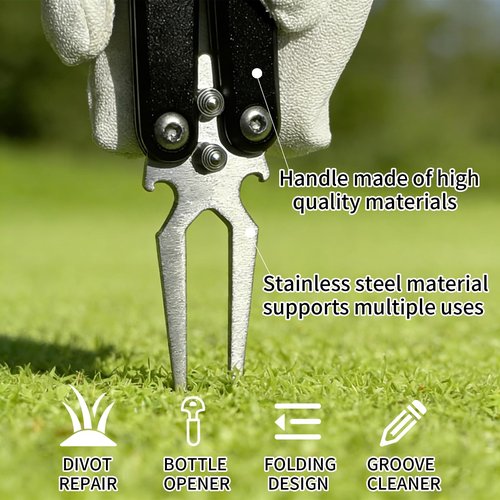 Golf Divot Repair Tool, 2025 New Metal Foldable Golf Alloy Fork, Golf Divot Tool with Bottle Opener, Golf Accessories for Men and Women Essential, Ideal Gift for Golf Enthusiasts