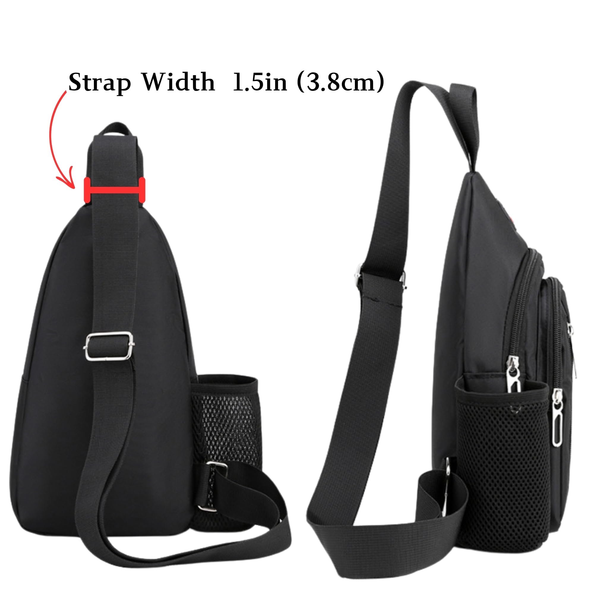 Travel Lightweight Sling Bags with Key Ring Strap Bottle Holder Earphone Hole, Adjustable Nylon Crossbody Shoulder Backpack, Water Resistant (Gray 02)